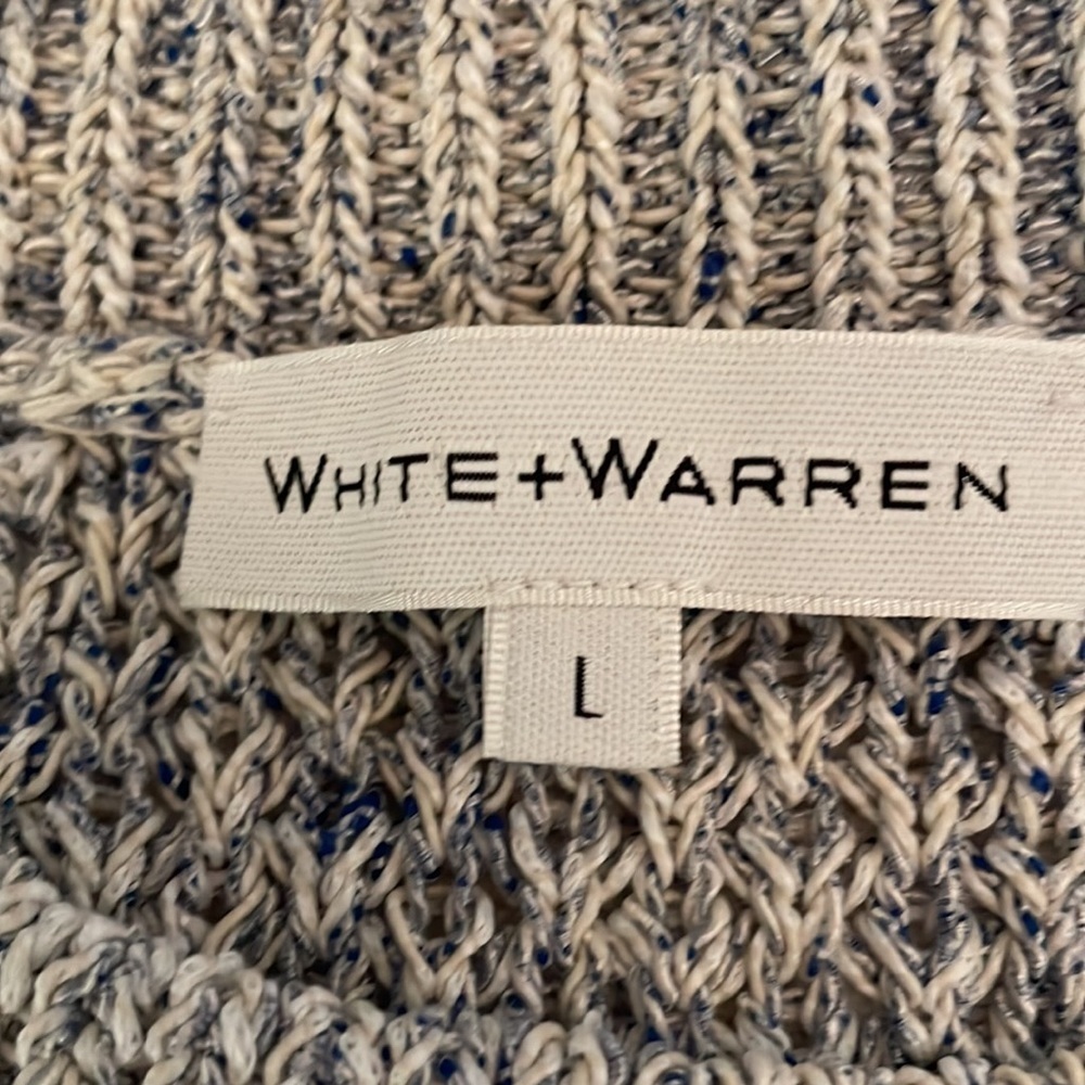 White + Warren Size L cable tank sleeveless sweater. Indigo combo. - Picture 9 of 15